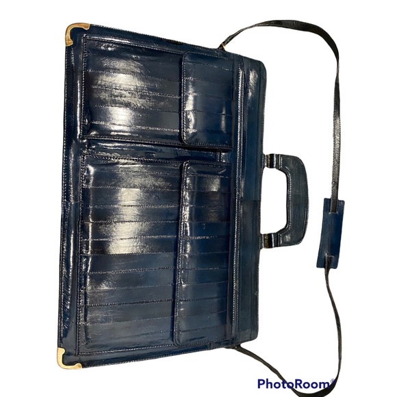 Vintage blue portfolio satchel laptop bag - Picture 4 of 6